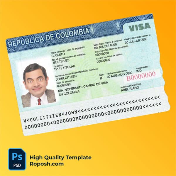 Colombia travel visa psd template