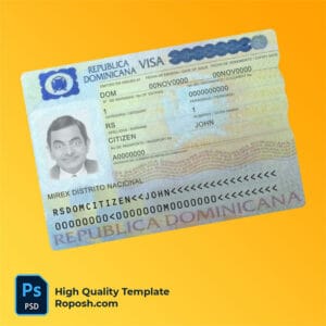 Dominican Republic travel visa PSD template, fully editable