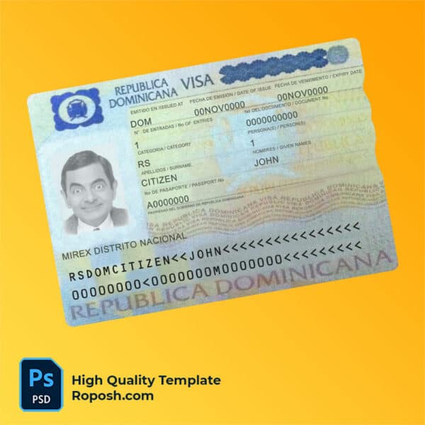Dominican Republic travel visa PSD template, fully editable