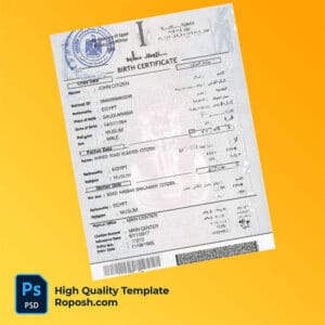 Egypt birth certificate word and pdf template