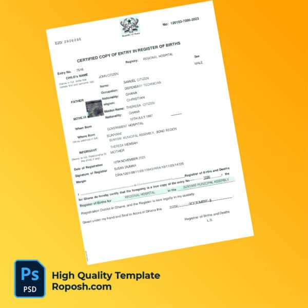 Ghana birth certificate word and pdf template