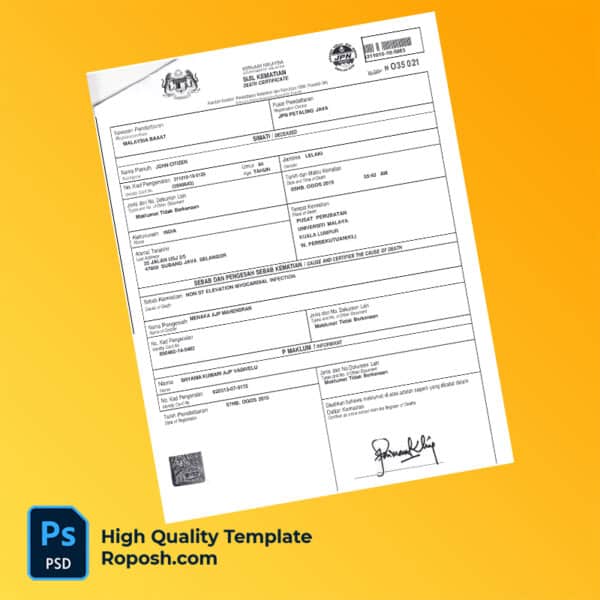 Malaysia death certificate word and pdf template