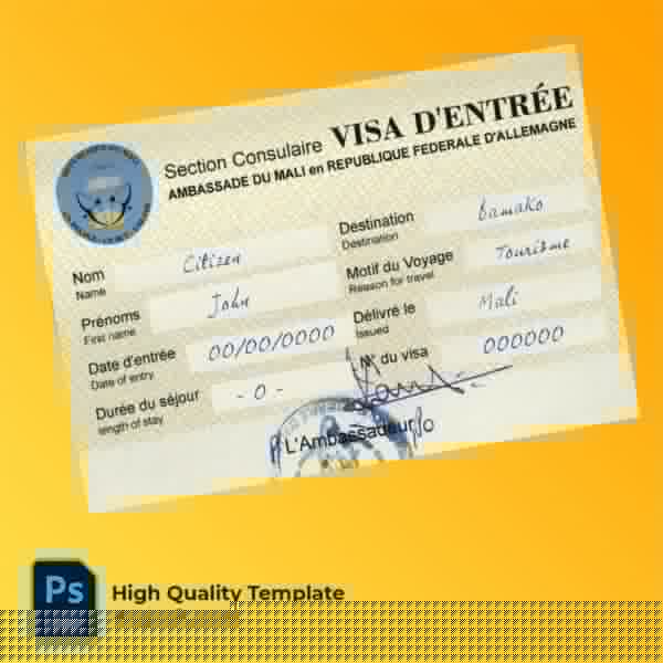 Mali travel visa psd template