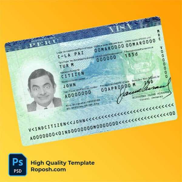 Peru tourist visa psd template