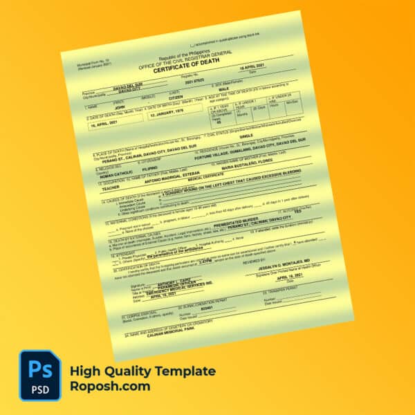 Philippines death certificate word and pdf template