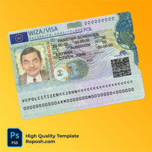 Poland schengen visa PSD template, with fonts