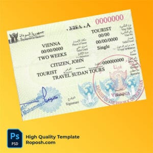 Sudan travel visa PSD template, completely editable, with fonts