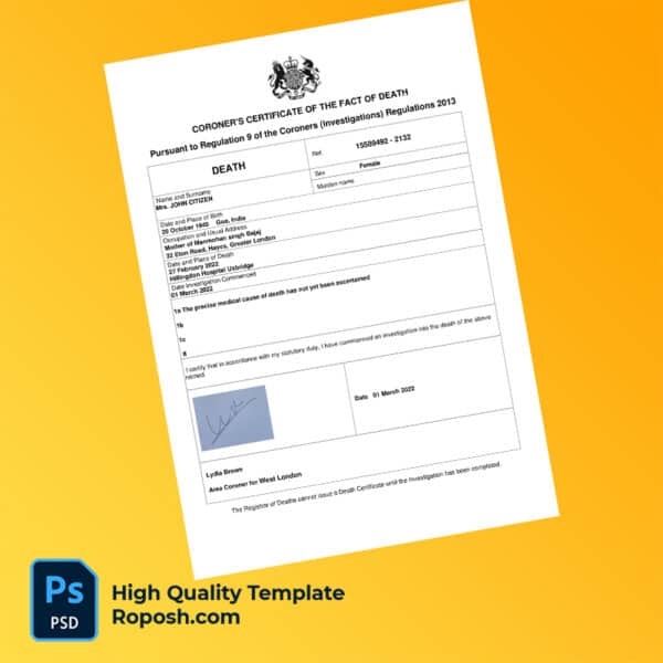 UK London Uxbridge death certificate word and pdf template