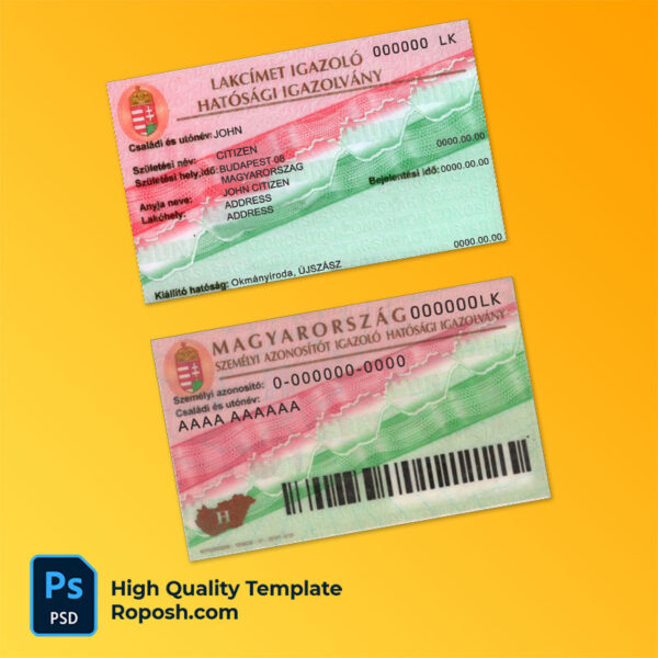 Hungary residence permit card PSD template