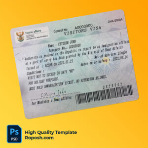 South Africa tourist visa PSD template