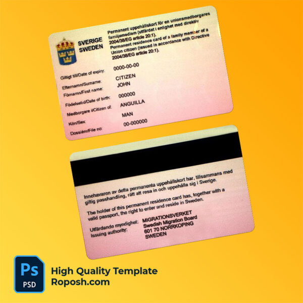 sweden permanent residence card psd template