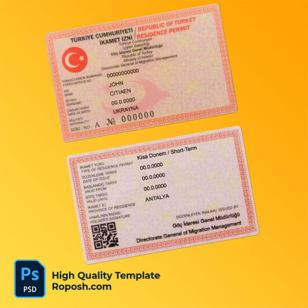 Turkey residence permit card PSD template