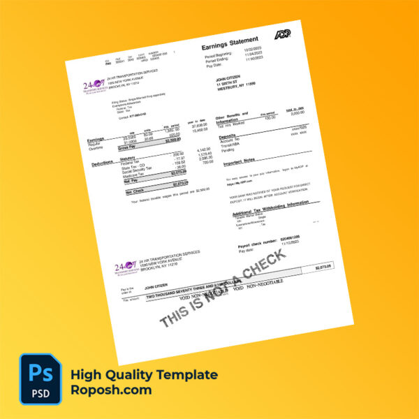 ADP earning statement word and pdf template