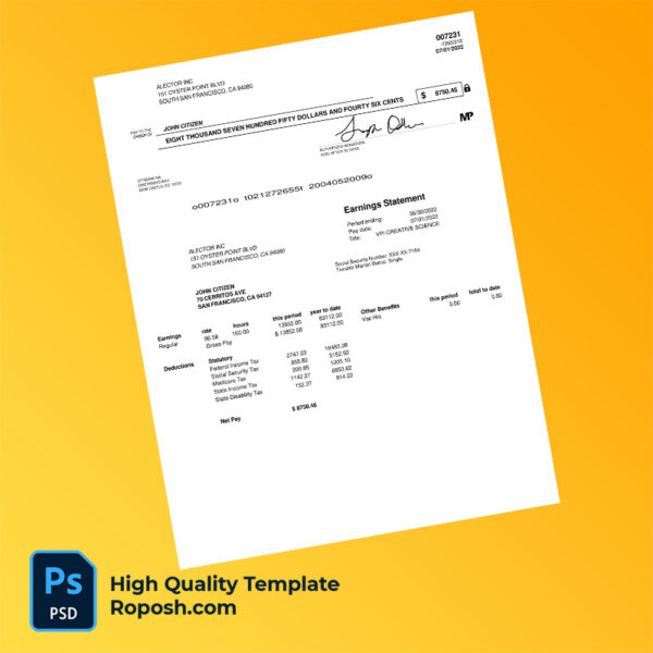 Alorica pay stub word and pdf template