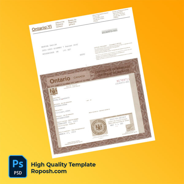 Canada marriage certificate word and pdf template
