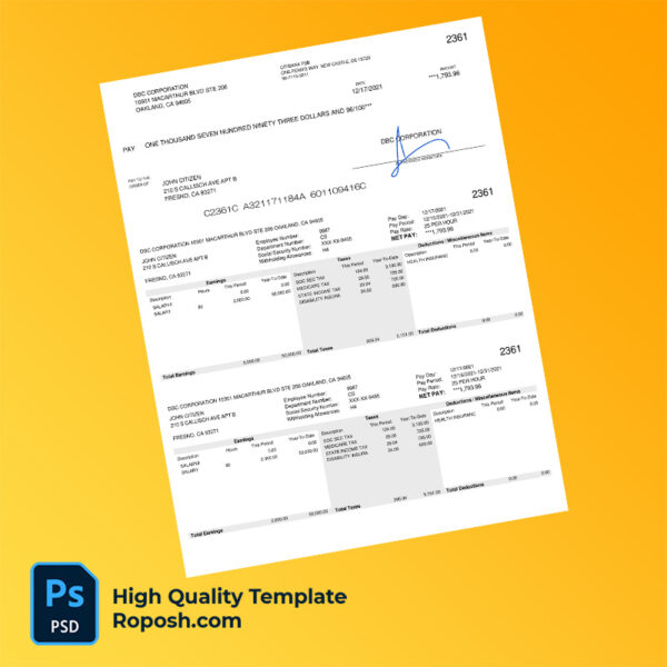 DBC Corporation pay stub word and pdf template