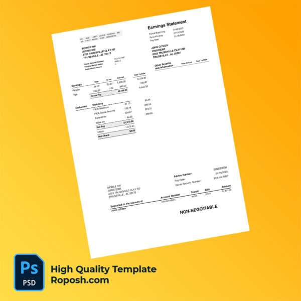 Mobile Ink earning statement word and pdf template