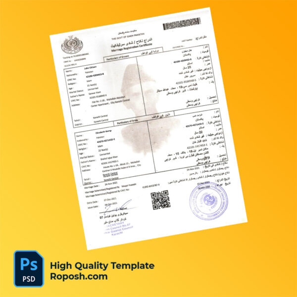 Pakistan marriage certificate word and pdf template