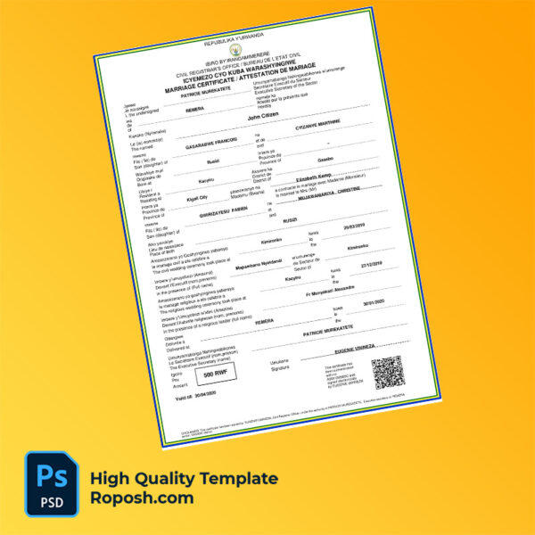 Rwanda marriage certificate word and pdf template
