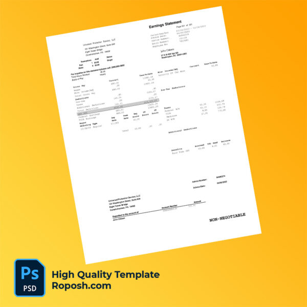 Universal Protection Service  LLC earning statement word and pdf template