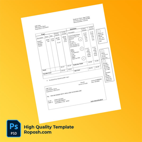 ABC Corp pay stub word and pdf template