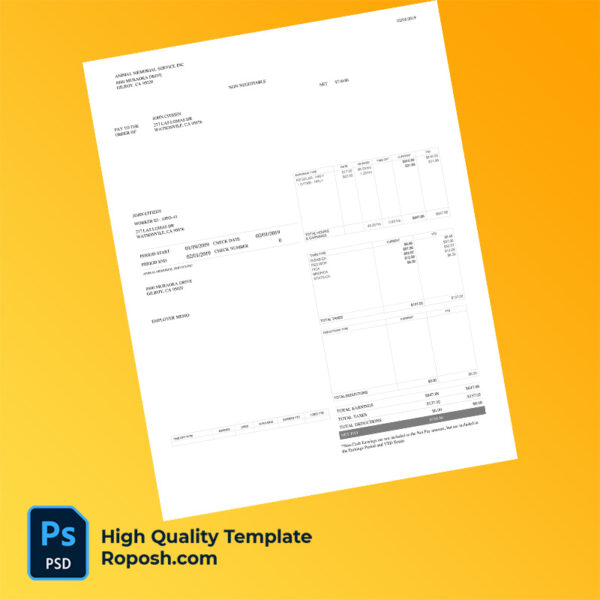 Animal Memorial Service Inc pay stub word and pdf template