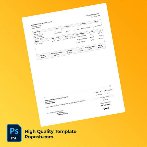 Arrow Workforce Solutions earning statement word and pdf template