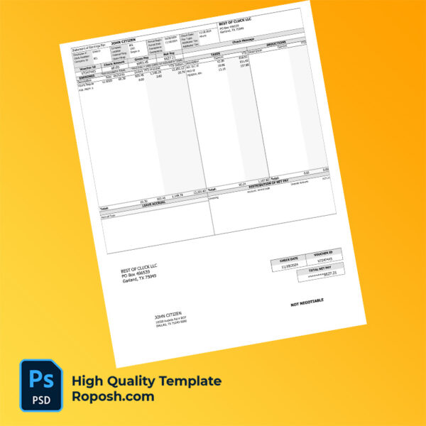 Best of Cluck LLC earning statement word and pdf template