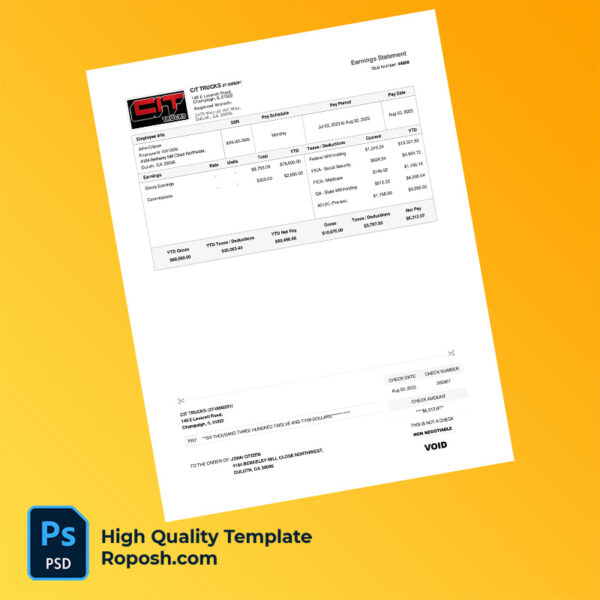 City of Jacksonville pay stub word and pdf template