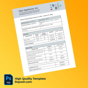 Eden Appliances Inc pay slip word and pdf template