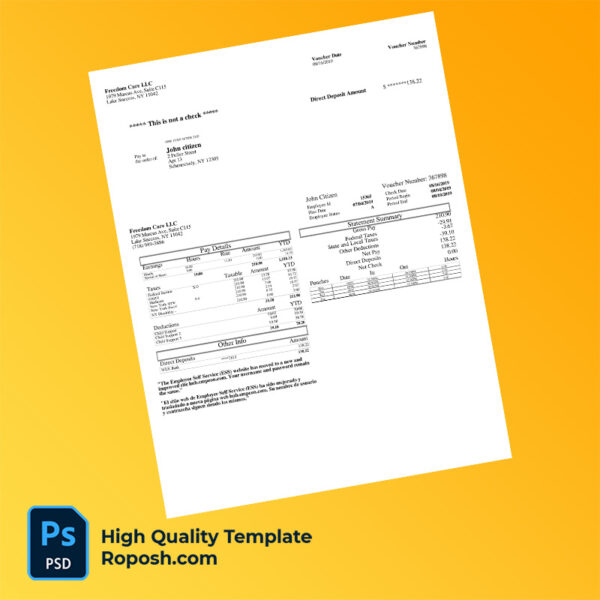 Freedom Care LLC pay voucher word and pdf template
