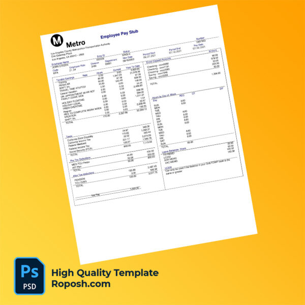 Metropolitan Transportation Authority pay stub word and pdf template
