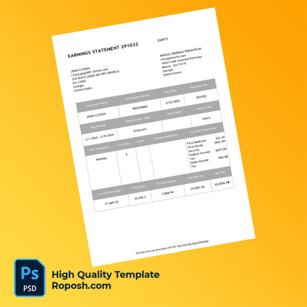 Middle Georgia Freightlin earning statement word and pdf template