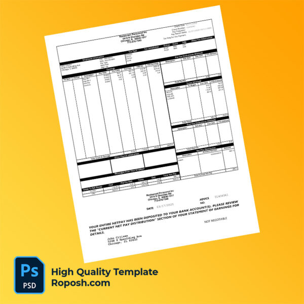 Restaurant Personnel Inc pay stub word and pdf template