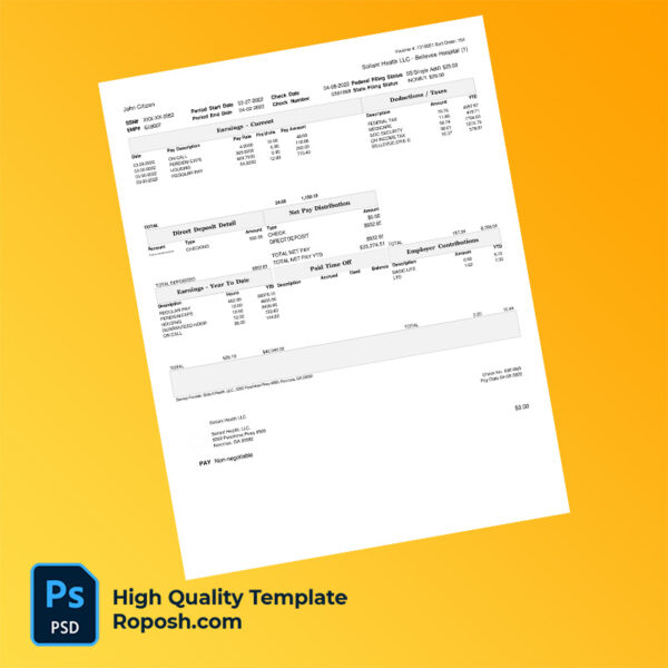 Soliant Health LLC earning statement word and pdf template