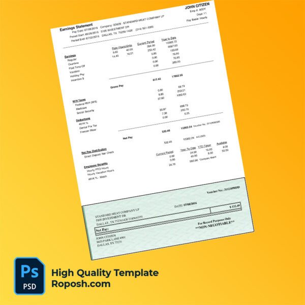 Standard Meat Company LP earning statement word and pdf template