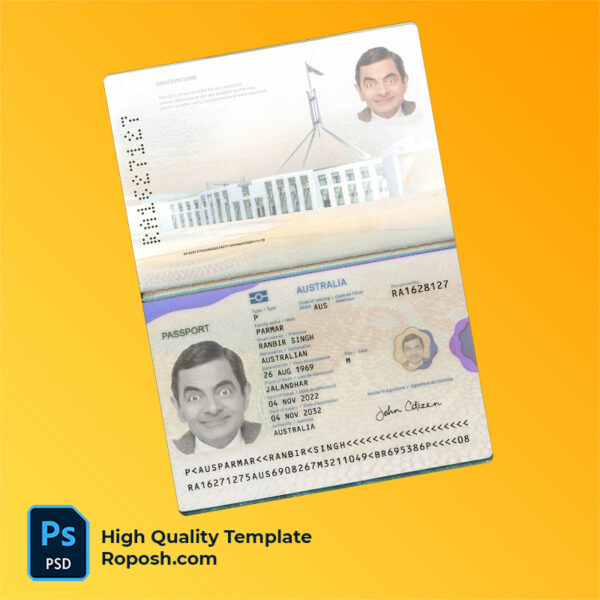 australia passport psd template (3 version)