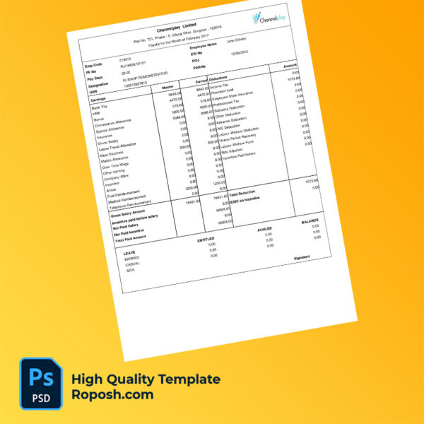 Channelplay Limited payslip word and pdf template