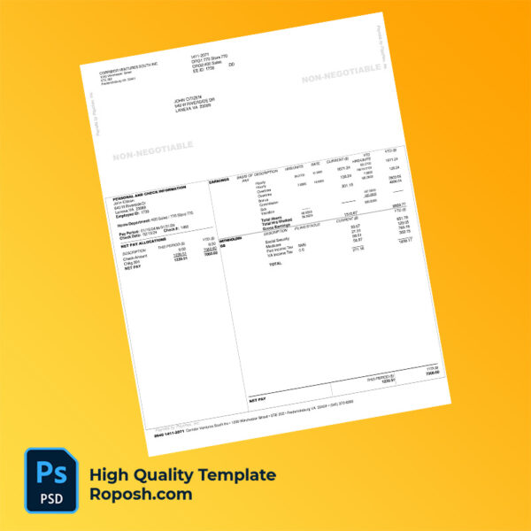Corridor Ventures South Inc pay stub word and pdf template