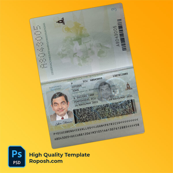 Ecuador passport template in PSD format