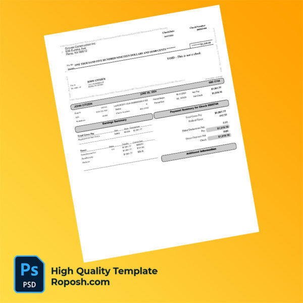 Groves Construction Inc pay stub word and pdf template