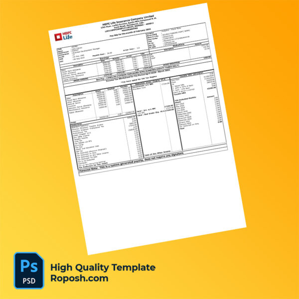 HDFC Life Insurance Company Limited payslip word and pdf template