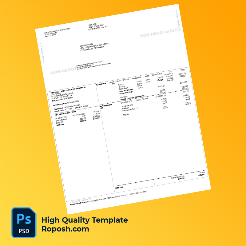 Larrett Energy Services Inc pay stub word and pdf template Larrett Energy Services Inc pay stub word and pdf template