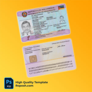 Mozambique permanent residence permit card PSD template