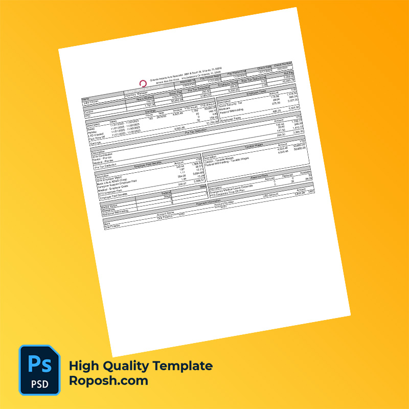 Orlando Imports Auto Specialist pay stub word and pdf template Orlando Imports Auto Specialist pay stub word and pdf template