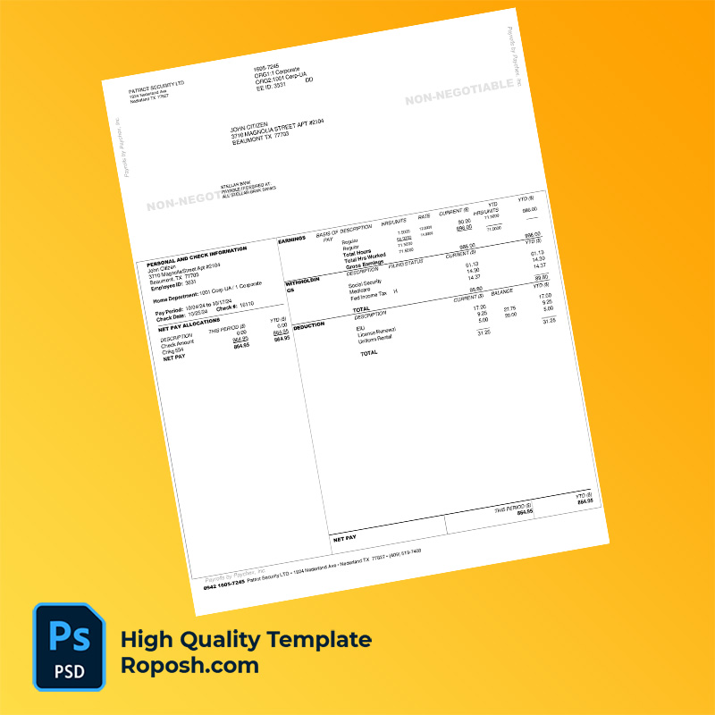 Patriot Security Ltd pay stub word and pdf template Patriot Security Ltd pay stub word and pdf template