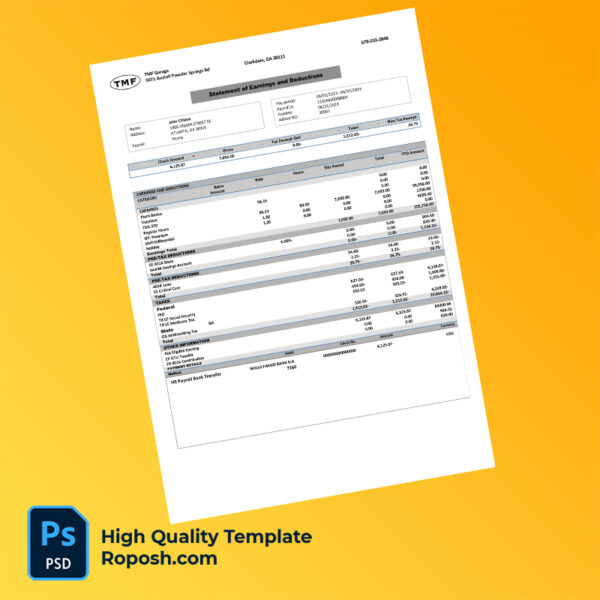 TMF Garage earning statement word and pdf template