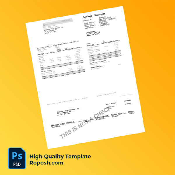 Worldwide Flight Services Inc earning statement word and pdf template