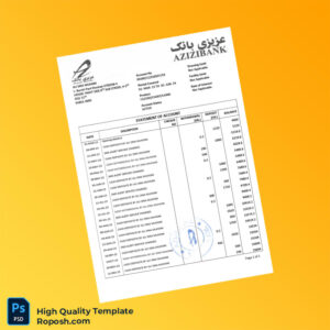 Afghanistan Azizi Bank Bank Statement Template in Word and PDF formats 2 page Afghanistan Azizi Bank Bank Statement Template in Word and PDF formats 2 page