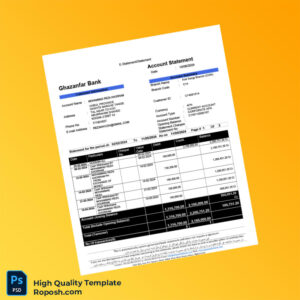 Afghanistan Ghazanfar Bank Account Statement Template in Word and PDF formats 2 page